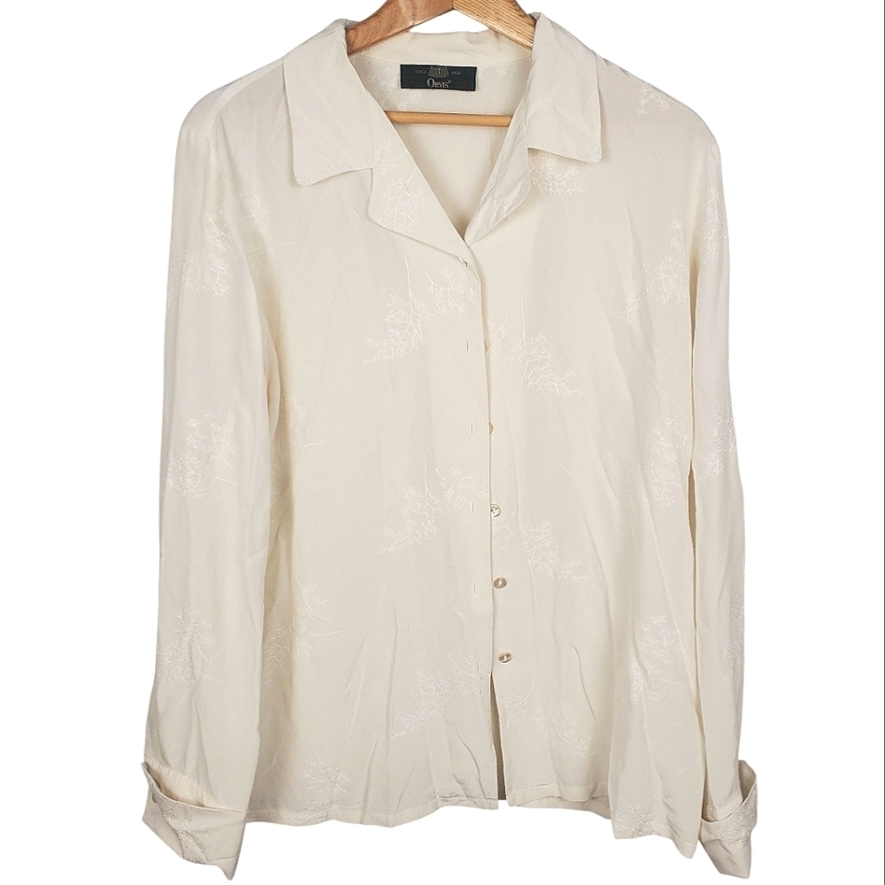 Vntg Orvis Off White Floral Blouse. LG/XL. #312